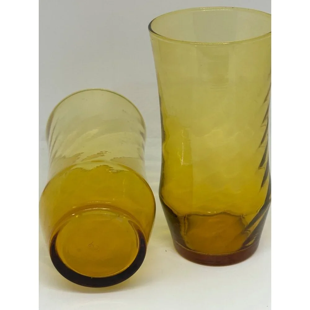 VTG Libbey Glasses Set of 2 Amber Swirl Mid-Century Modern 16oz Tumbler Ribbed‎